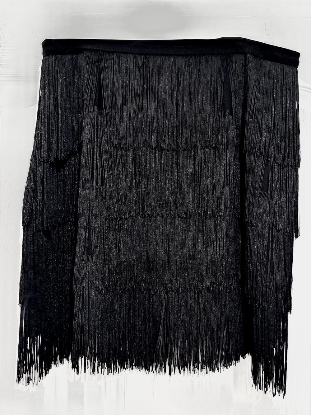 Ann Taylor Black Tiered Fringe Mini Skirt - Women's Sz 18 - Picture 2 of 4
